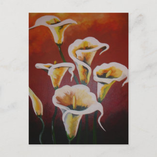 White Calla Lilies Artistic Cut Flowers On Brown Postcard