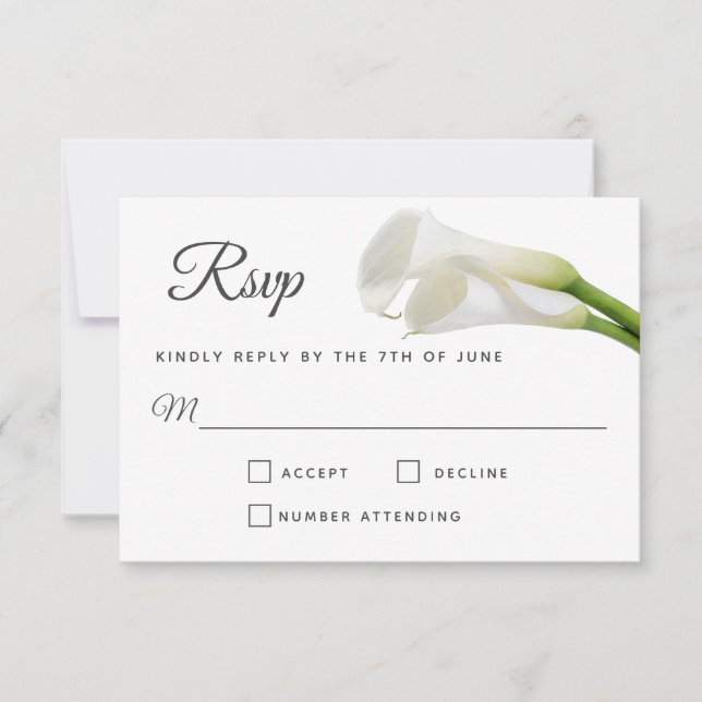 White Calla Lilies Floral Wedding RSVP (Front)