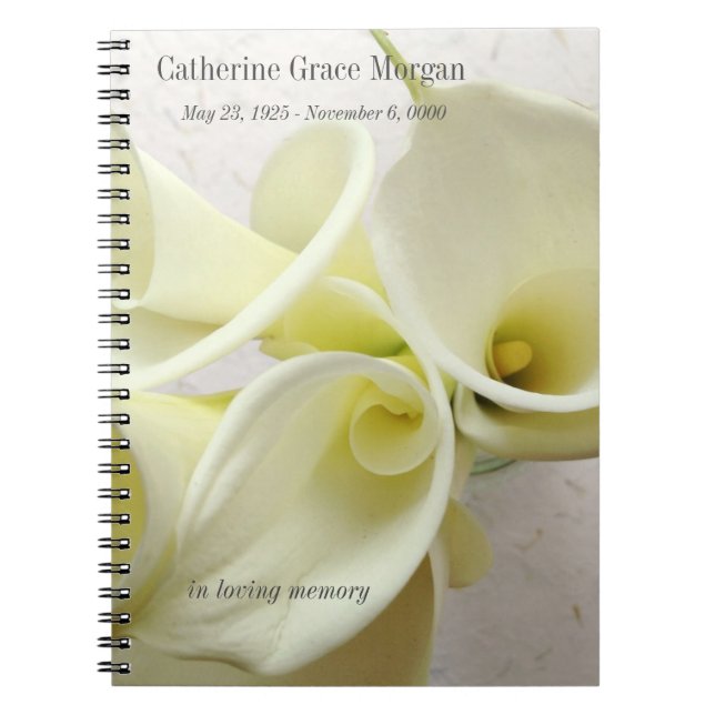 White calla lilies from above memorial notebook (Front)