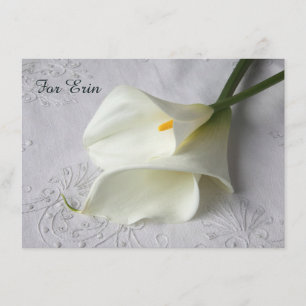 White calla lilies on linen invitation