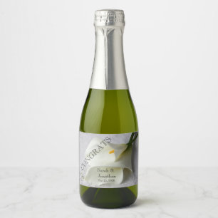 White calla lilies on linen sparkling wine label