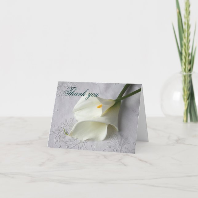 white calla lilies on linen thank you card (Front)