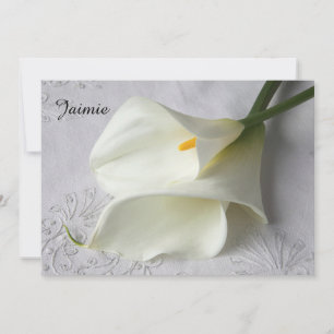 White calla lilies on linen thanks maid of honour announcement