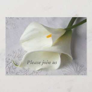white calla lilies on linen wedding invitation