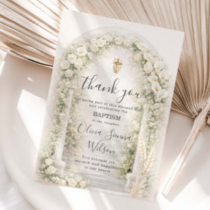 White Calla Lilies & Orchids Baptism Christening  Thank You Card