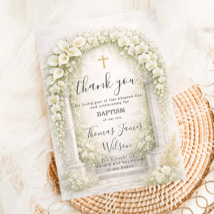 White Calla Lilies & Orchids Baptism Christening  Thank You Card