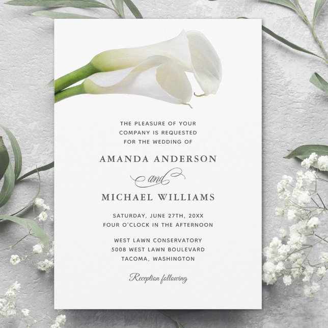 White Calla Lilies Watercolor Floral Wedding Invitation (Available in both printed and instant download digital formats.)