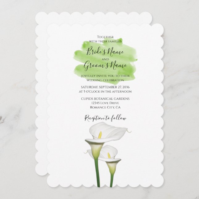 White Calla Lilies Watercolor Wedding Invitations (Front/Back)