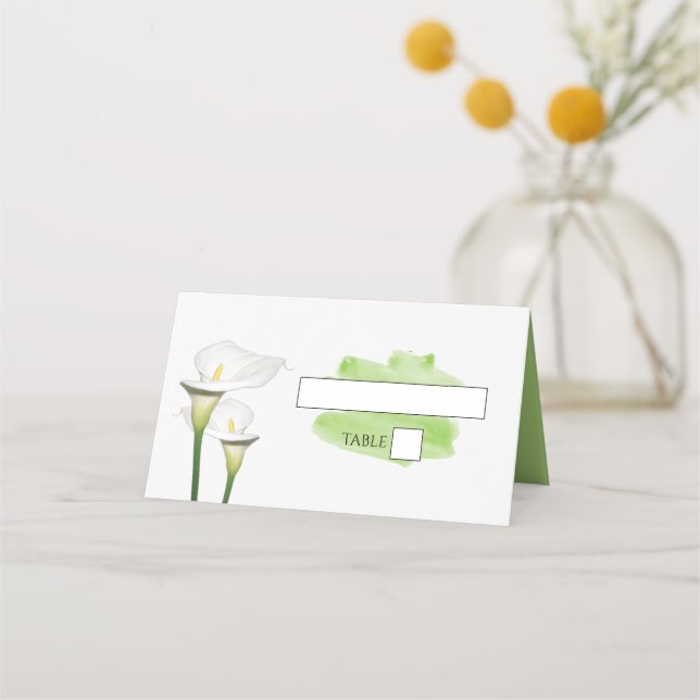 White Calla Lilies Watercolor Wedding Place Card (Front)