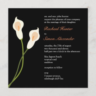 White Calla Lilies Wedding Invitiation- black Invitation