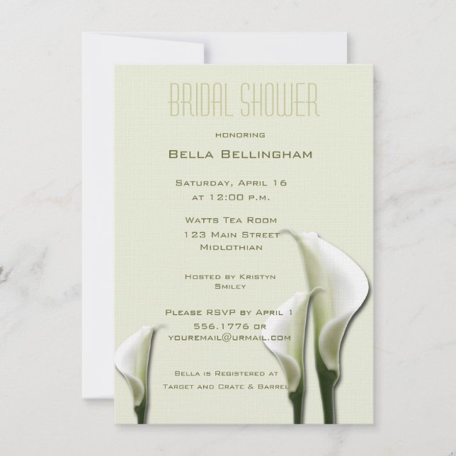 White Calla Lillies Bridal Shower Invitation (Front)