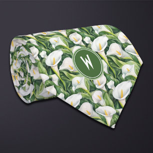 White Calla Lillies Floral  Tie