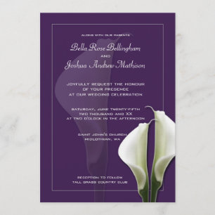 White Calla Lillies Wedding Invitation on Purple
