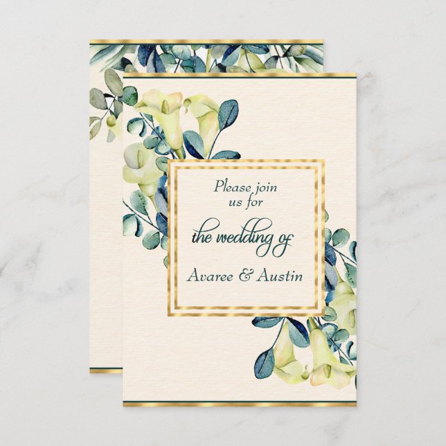 White Calla Lily and Eucalyptus  Save The Date (Front/Back)