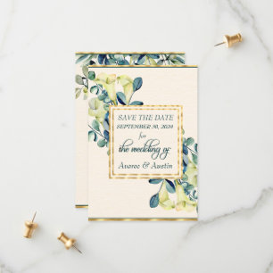 White Calla Lily and Eucalyptus Save The Date