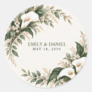 White Calla Lily Botanical Wedding Classic Round Sticker