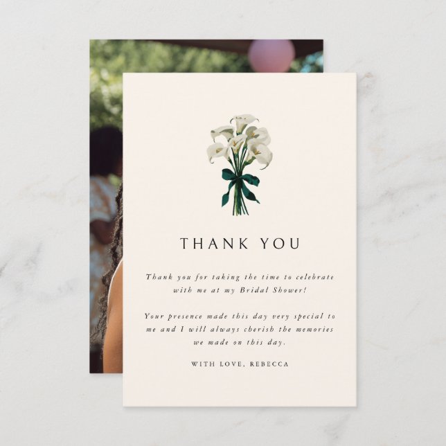 White Calla Lily Elegant Photo Bridal Shower Thank You Card (Front/Back)