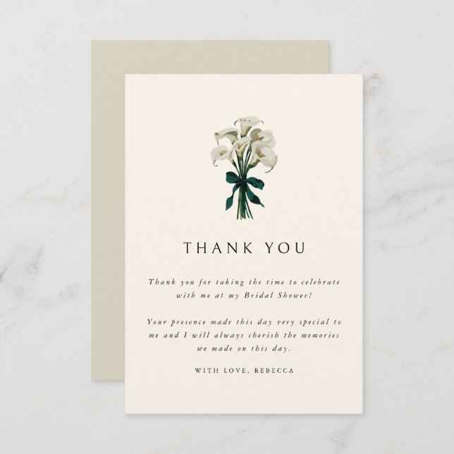 White Calla Lily Elegant Wedding Bridal Shower Thank You Card (Front/Back)