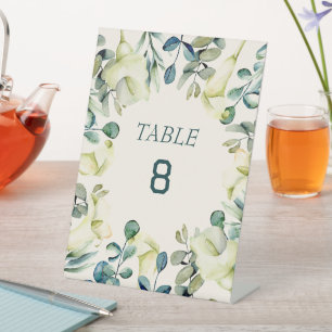 White Calla Lily Eucalyptus Table Number Card Pedestal Sign