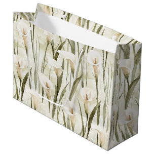 White Calla Lily Floral Bridal Shower Large Gift Bag