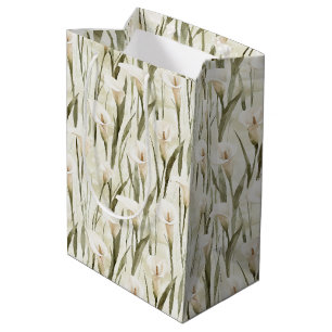 White Calla Lily Floral Bridal Shower Medium Gift Bag