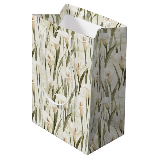 White Calla Lily Floral Bridal Shower Medium Gift Bag (Back Angled)