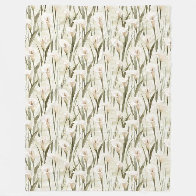 White Calla Lily Floral   Fleece Blanket (Front)