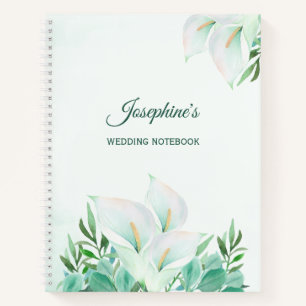White Calla Lily Floral Watercolor Wedding Notebook