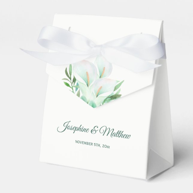 White Calla Lily Floral Wedding Favour Box (Front Side)