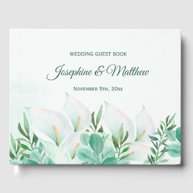 White Calla Lily Floral Wedding Guest Book (Front)