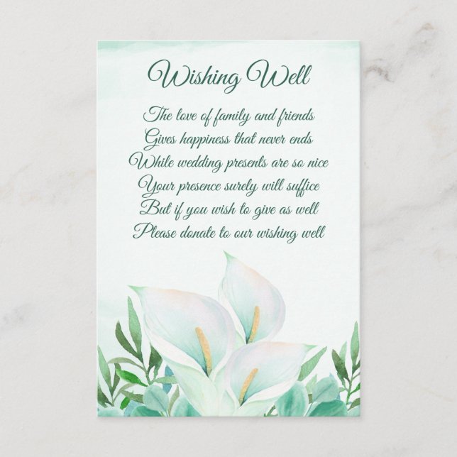 White Calla Lily Floral Wedding Wishing Well Cards (Front)
