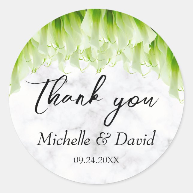 White Calla Lily Florals Wedding  Classic Round Sticker (Front)