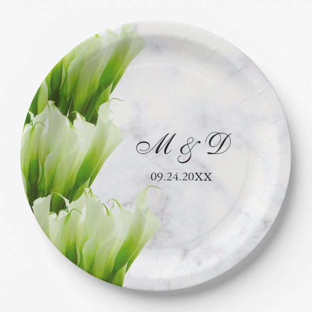 White Calla Lily Florals Wedding Paper Plate (Front)