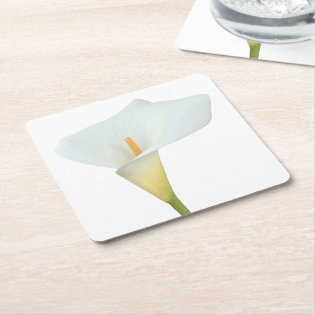 White Calla Lily Flower Backyard Garden Photo Square Paper Coaster (Angled)