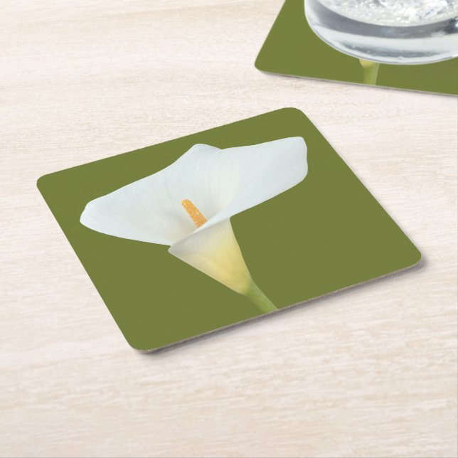 White Calla Lily Flower Backyard Garden Photo Square Paper Coaster (Angled)