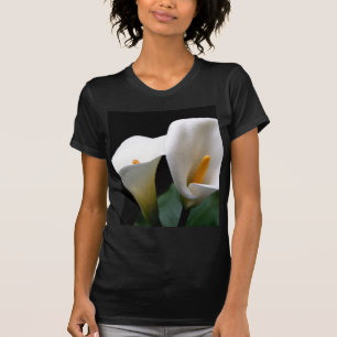 White Calla Lily Flower Ladies Black Fitted Shirt