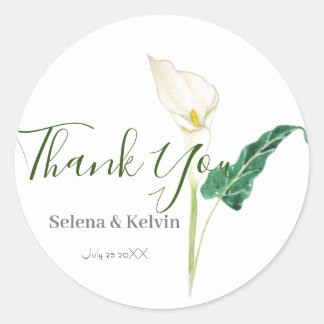 white calla lily flower round sticker 