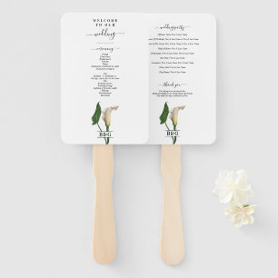 White Calla Lily Green Botanical Wedding Program Hand Fan