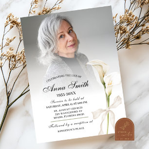 White Calla Lily Memorial Service Funeral Invitation