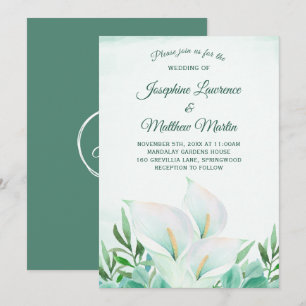 White Calla Lily Monogram Wedding Invitations