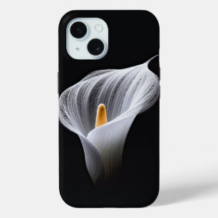 White Calla Lily On Black iPhone 15 Case