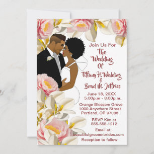 White Calla Lily & Peony African American Wedding Invitation