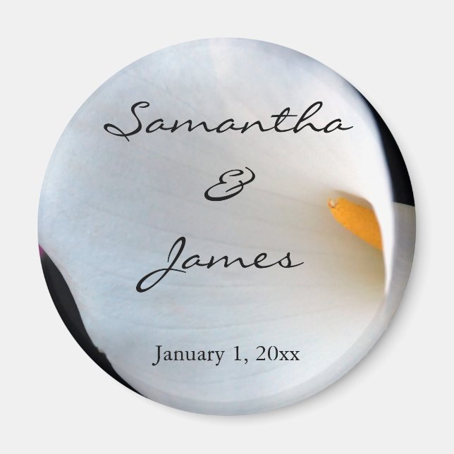 White Calla Lily Personalised Wedding Magnet (Front)