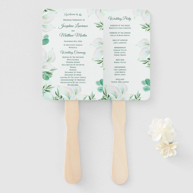 White Calla Lily Wedding Ceremony Programs Hand Fan (Front and Back)