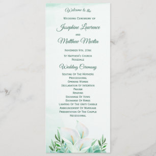 White Calla Lily Wedding Programs Programme