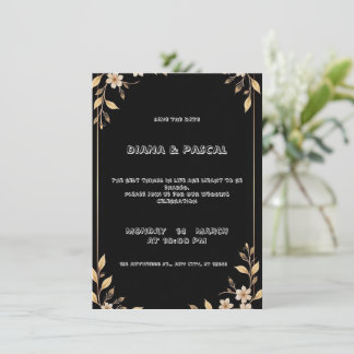 White calligraphy and floral wedding invitation