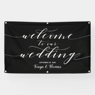 White Calligraphy Black Welcome To Our Wedding Banner