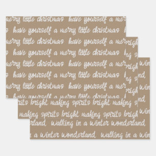 White Calligraphy Christmas Song Verses Kraft Wrap Wrapping Paper Sheet