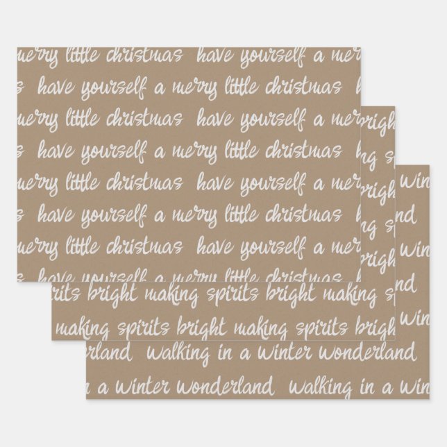 White Calligraphy Christmas Song Verses Kraft Wrap Wrapping Paper Sheet (Set)