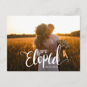 White Calligraphy Elope Marriage Announcement Postcard